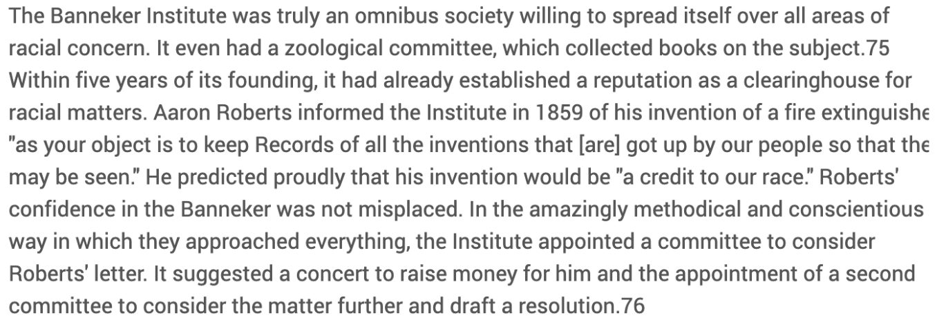 Banneker Institute Support for Aaron Roberts, from Tony Martin's article on the Banneker Institute