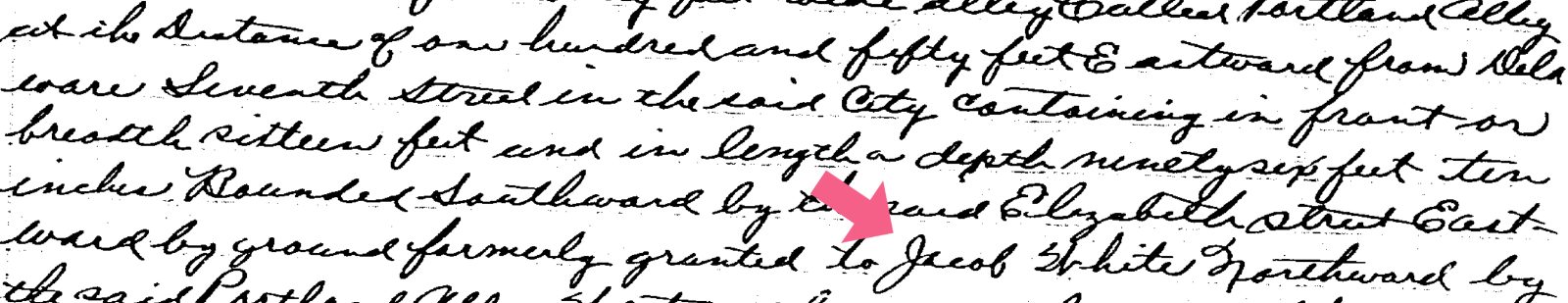 Deed showing that the Needham house was neighbors with a home owned by Jacob C. White Sr. From Deed GS 6 220, James Needham Grantee.