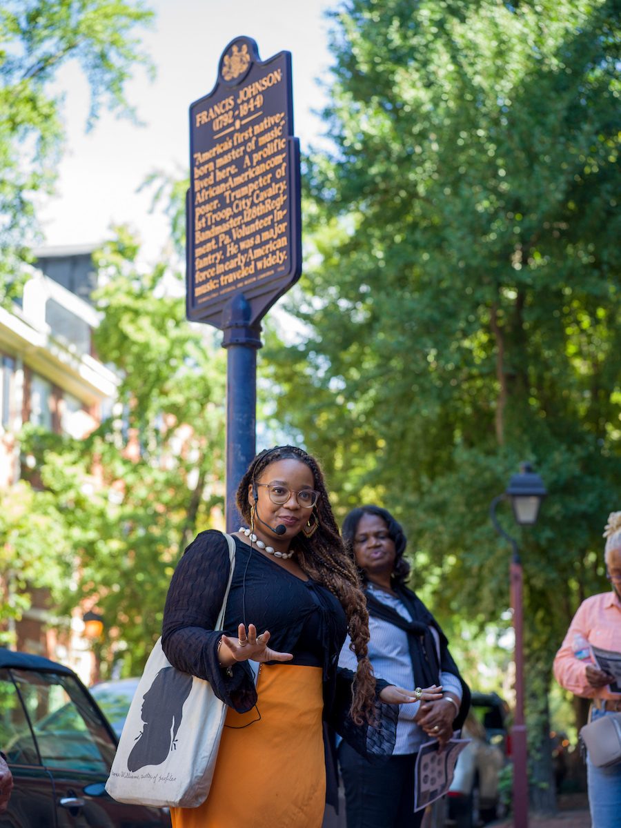 Morgan during a tour stop at the Frank Johnson his marker on 6th and PIne
