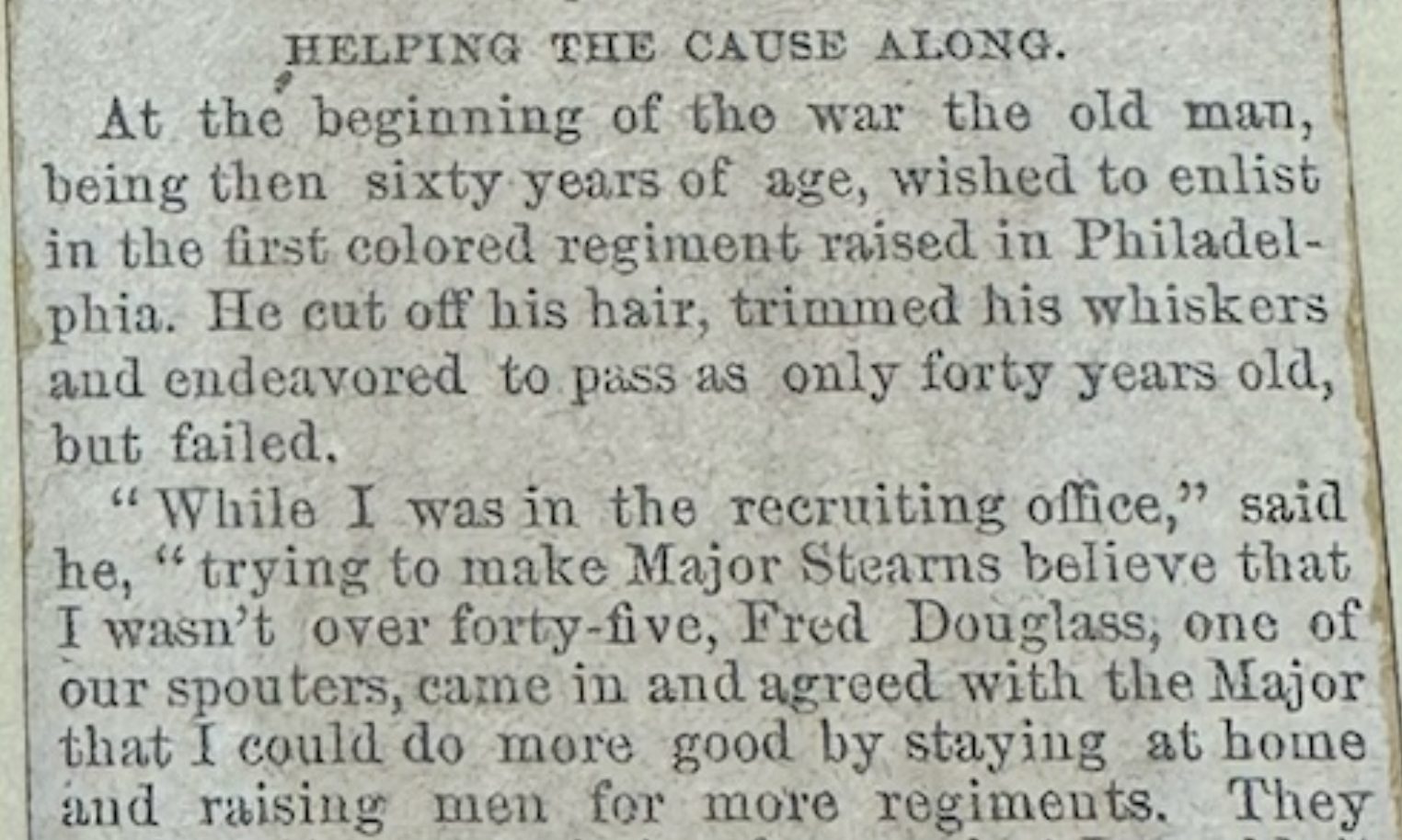 Excerpt from "Uncle Sammy Williams' labors in the Interest of Fugitives" Newspapers.com, St. Louis Globe-Democrat, February 15, 1882, https://www.newspapers.com/article/st-louis-globe-democrat-uncle-sammy-wil/194884557/
