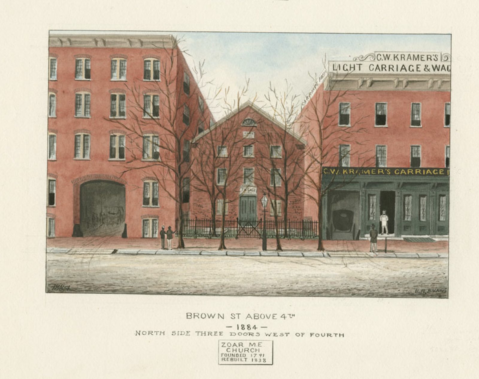 Zoar ME Church in 1884, after the congregation had moved to Melon street. Courtesy the Library Company of Philadelphia.