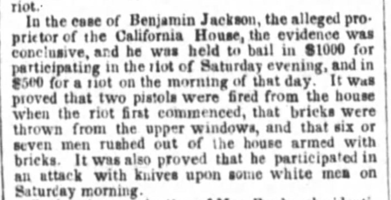 Benjamin Jackson charged. Two months before the California House mob attack. Public Ledger. (August 22, 1849).