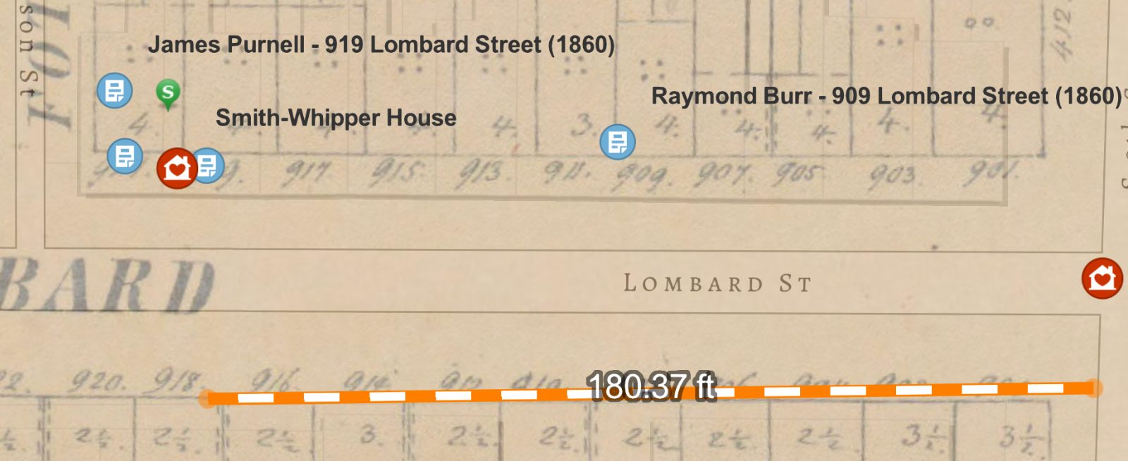 918 Lombard - determined from deed AM 26 469 - across the street from Smith and whipper
