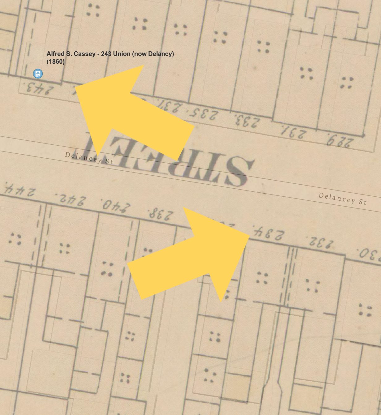 Joseph Cassey owned 63 Union (234 Delancey) and lived across the street.