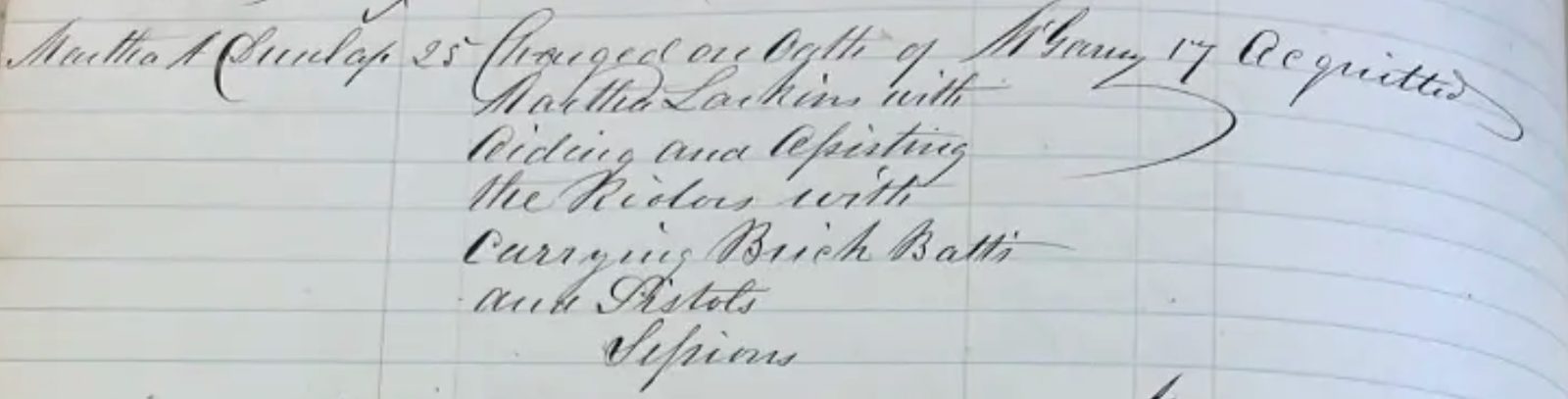 Martha Dunlap's record in the Prisoners for Trial Book