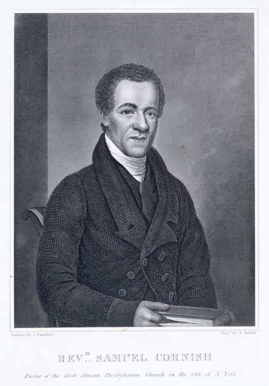 Schomburg Center for Research in Black Culture, Photographs and Prints Division, The New York Public Library. "Rev'd Samuel Cornish, pastor the the first African Presbyterian Church in the city of New York" The New York Public Library Digital Collections. 1800 - 1899
