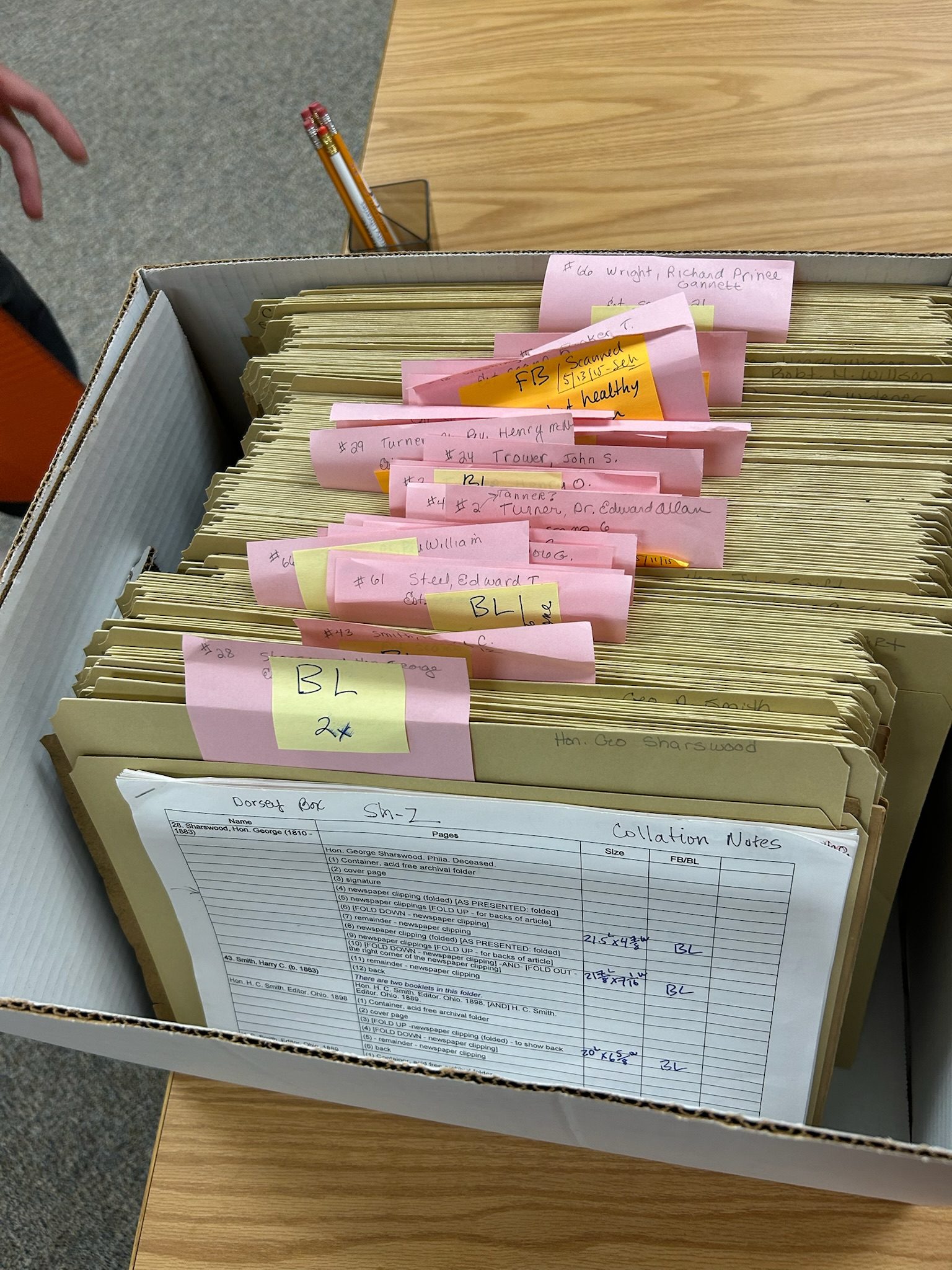 One box of many of files on Black Philadelphians kept by Dorsey.
