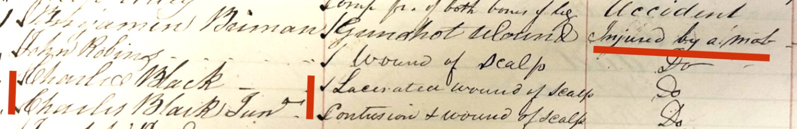 Pennsylvania Hospital Admittance Records, August 1 and 2, 1842.