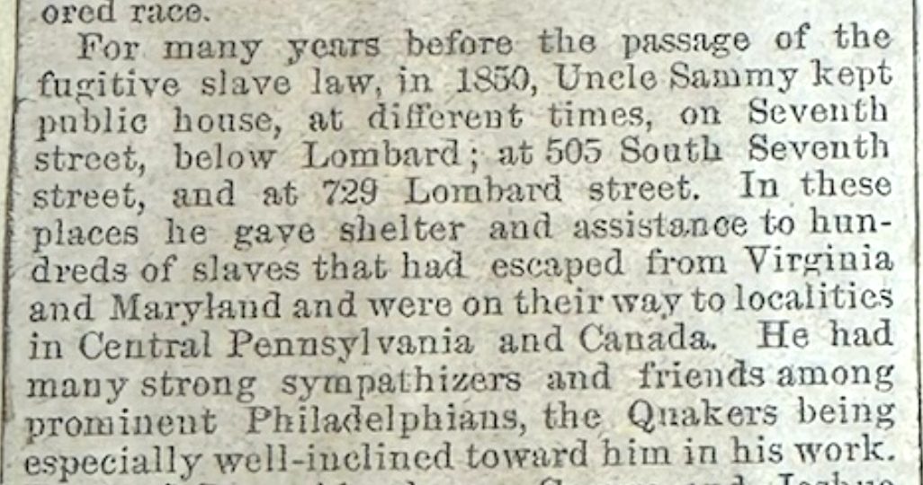 Excerpt from "Uncle Sammy Williams' labors in the Interest of Fugitives" Newspapers.com, St. Louis Globe-Democrat, February 15, 1882, https://www.newspapers.com/article/st-louis-globe-democrat-uncle-sammy-wil/194884557/