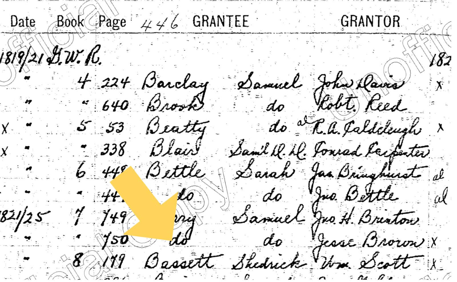 Entry for Rev. Bassett in the Philadelphia Deed Book
