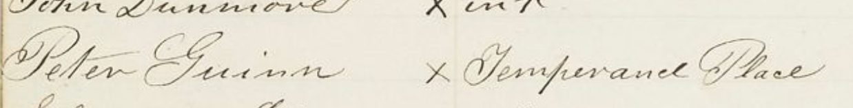 Peter Guinn on Temperance Place from the 1847 PAS Census, Courtesy Friends Historical Library, Swarthmore College