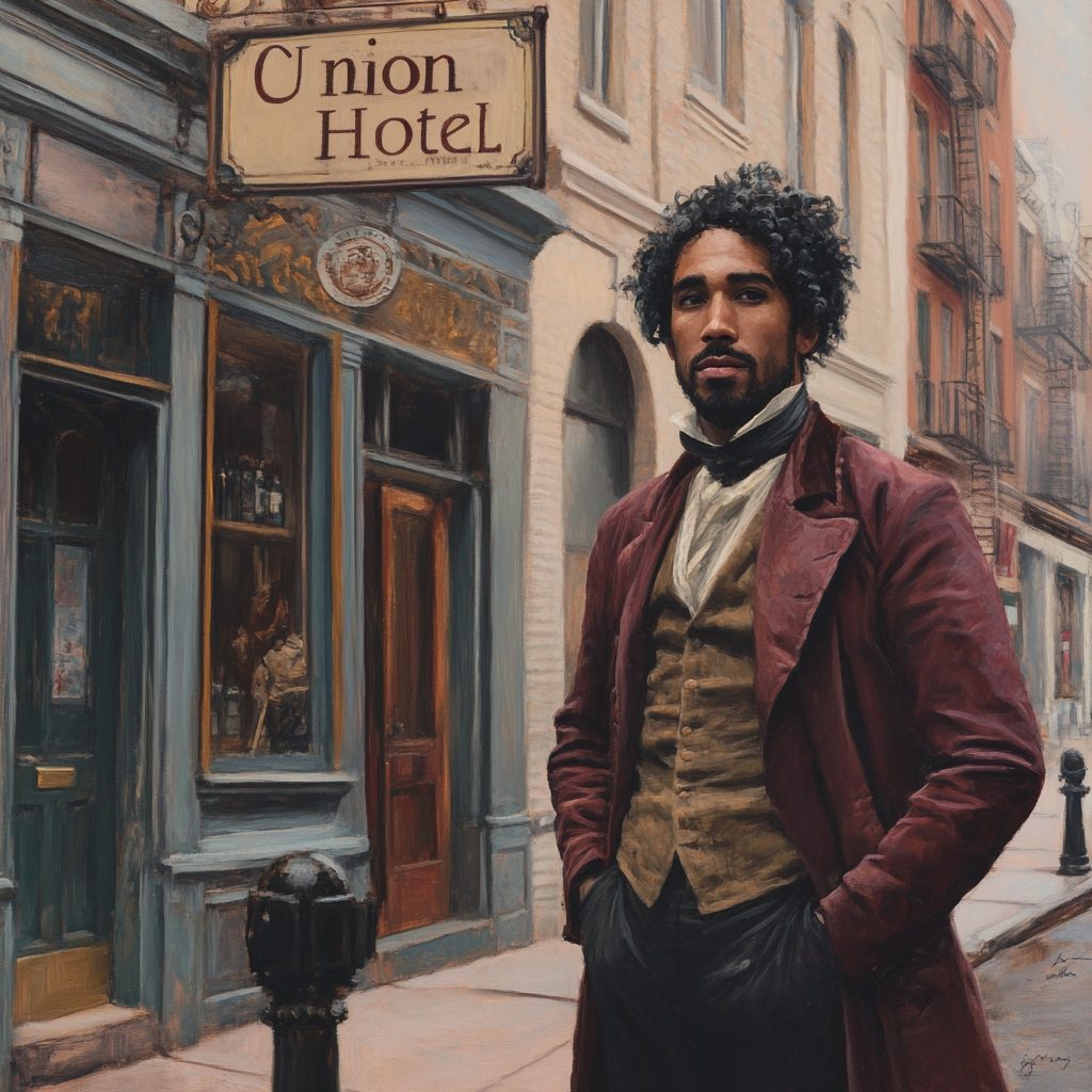 AI imagining of Thomas Butler outside his home and barber shop at 8th and Market