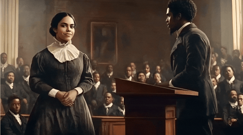 AI re-imagining of the November 5, 1855 debate between Mary Ann Shadd and Isaiah C. Wears