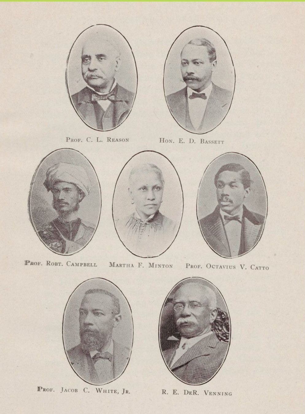 Faculty of the Institute for Colored Youth, 1860s. From Fanny Coppin's Reminscences of School Life.
