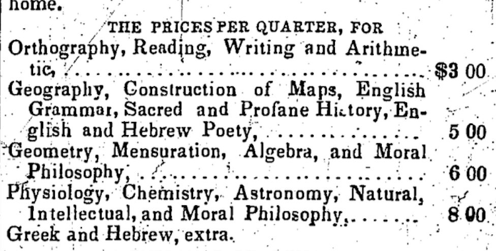 Colored American April 3, 1841 - the Male and Female Seminary rules and prices. Courtesy Center for Research Libraries https://dds.crl.edu/crldelivery/7037