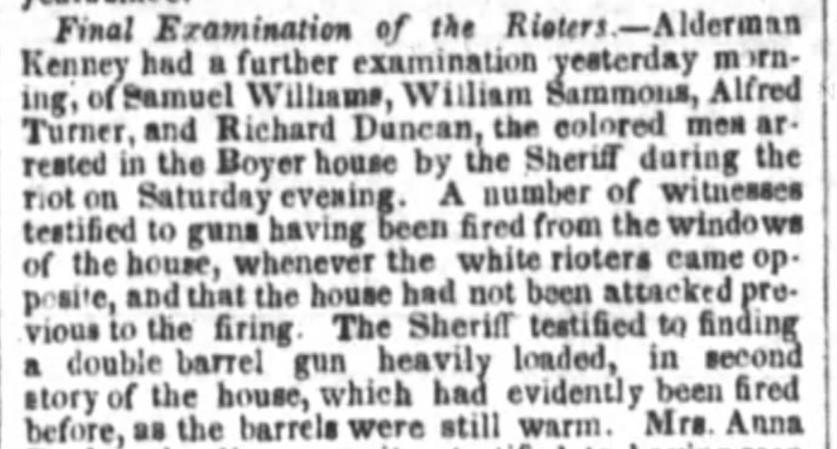 Boyer House Defendants are examined by the Alderman. Public Ledger 8/22/1849