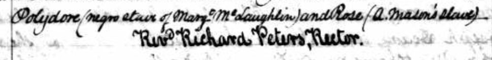 Polydore and Rose noted in the marriage register of St. Peter's Church. CourtesyBaptismal Record, St. Peters Church, Philadelphia. Pennsylvania, U.S., Episcopal Diocese of Pennsylvania Church Records, 1759-1972 - Ancestry.com. (2023). Ancestry.com. https://www.ancestry.com/search/collections/62460/records/105631340