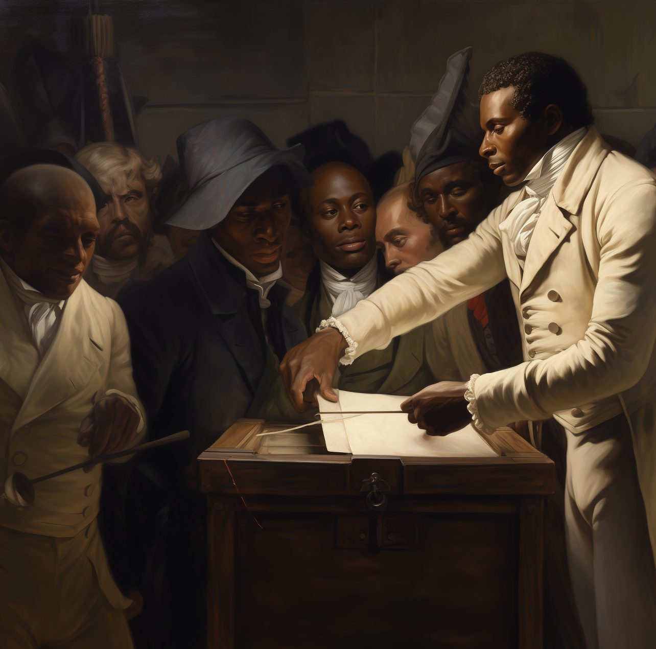 Approximately 40 Black men vote in the Bucks County Election , 1837 (AI re-imagining)