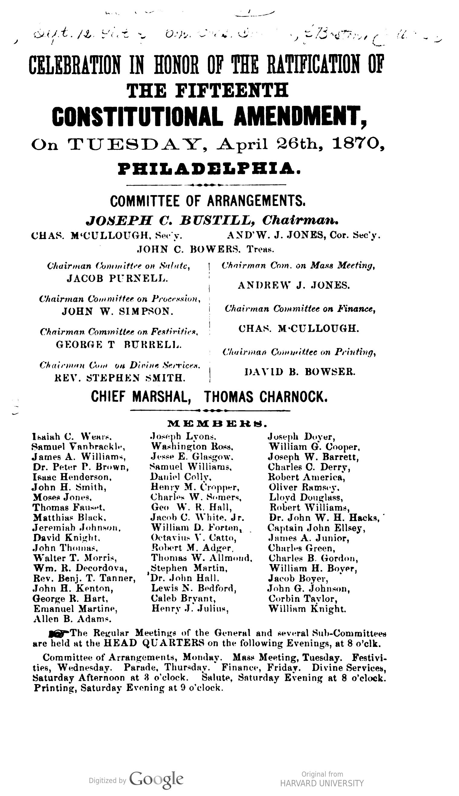Broadside from the Event, Couresy Harvard University, with appreciaton to Dr. Katherine Jones,