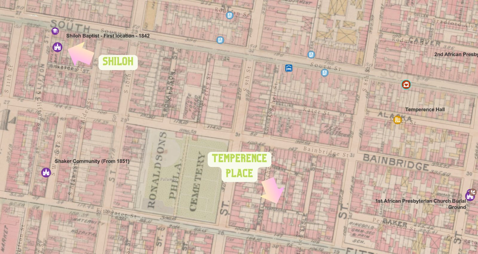 The short distance from Temperance Place to Shiloh. See our map for more details.