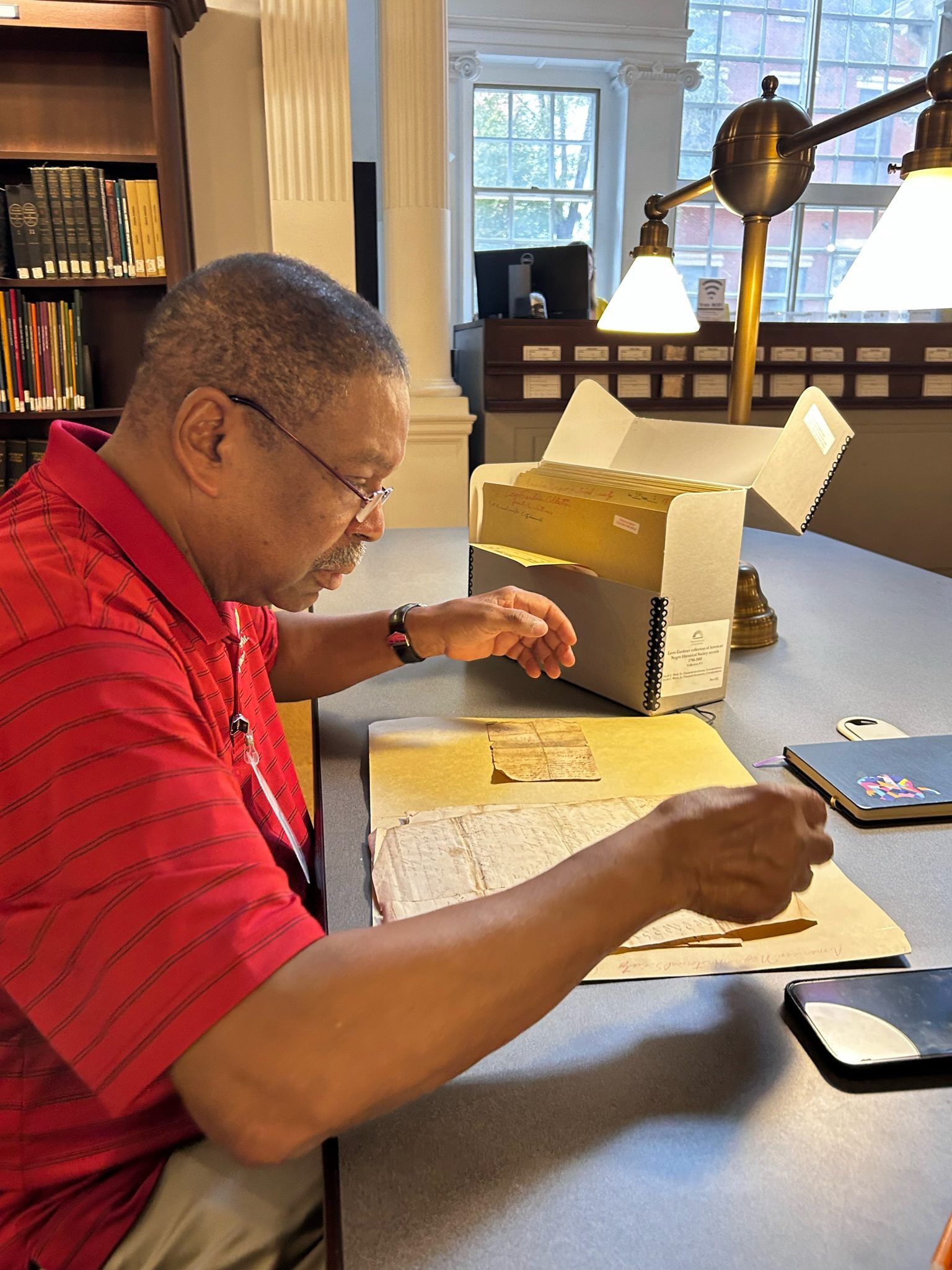 Melvin with the Jacob C. White collection at the Historical Society of Pennsylvania.