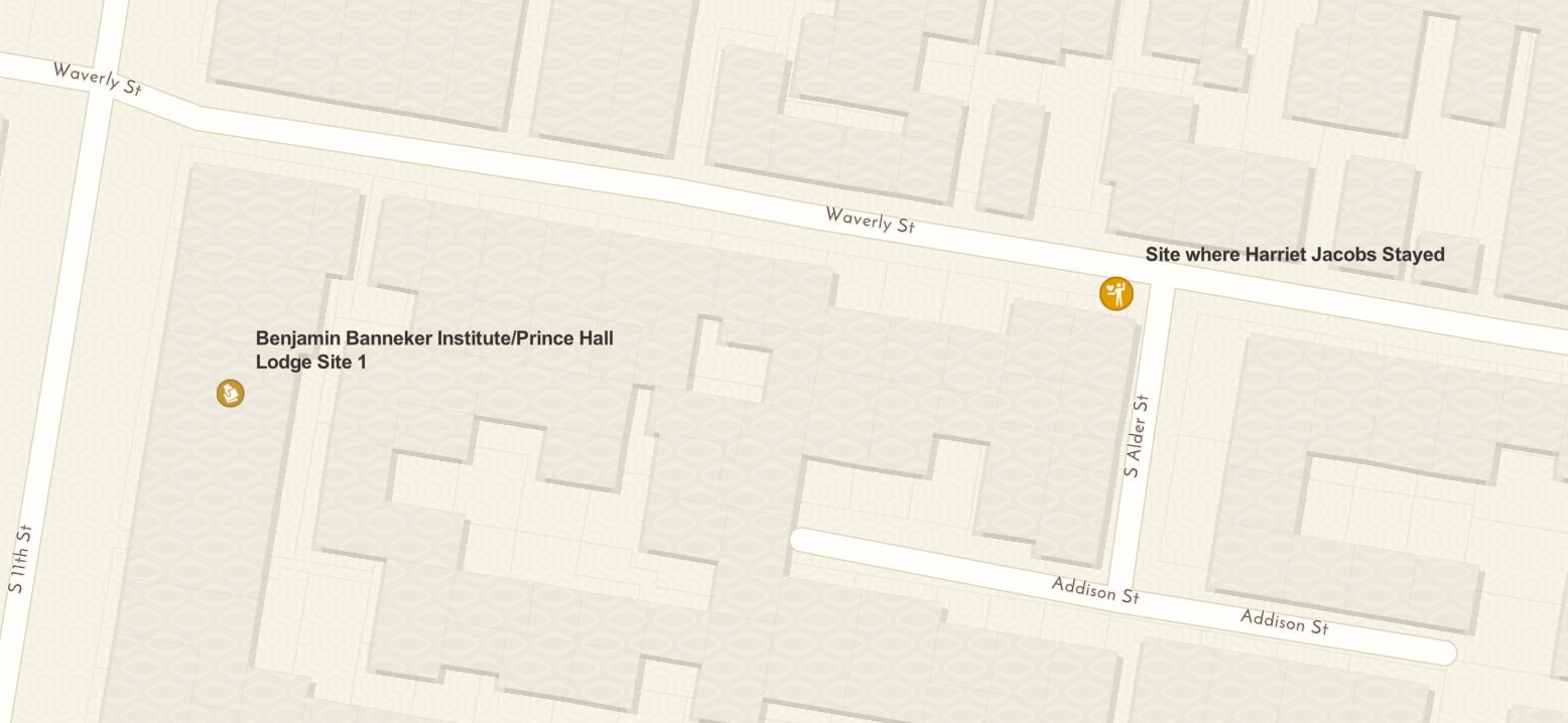 Excerpt from the our Interactive Map showing how close Durham's house was to Shiloh Baptist's first site.