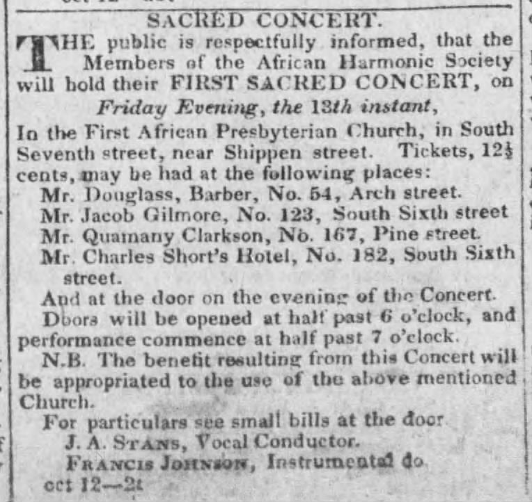 Ad in Poulson's American Daily Advertiser on October 12, 1826.
