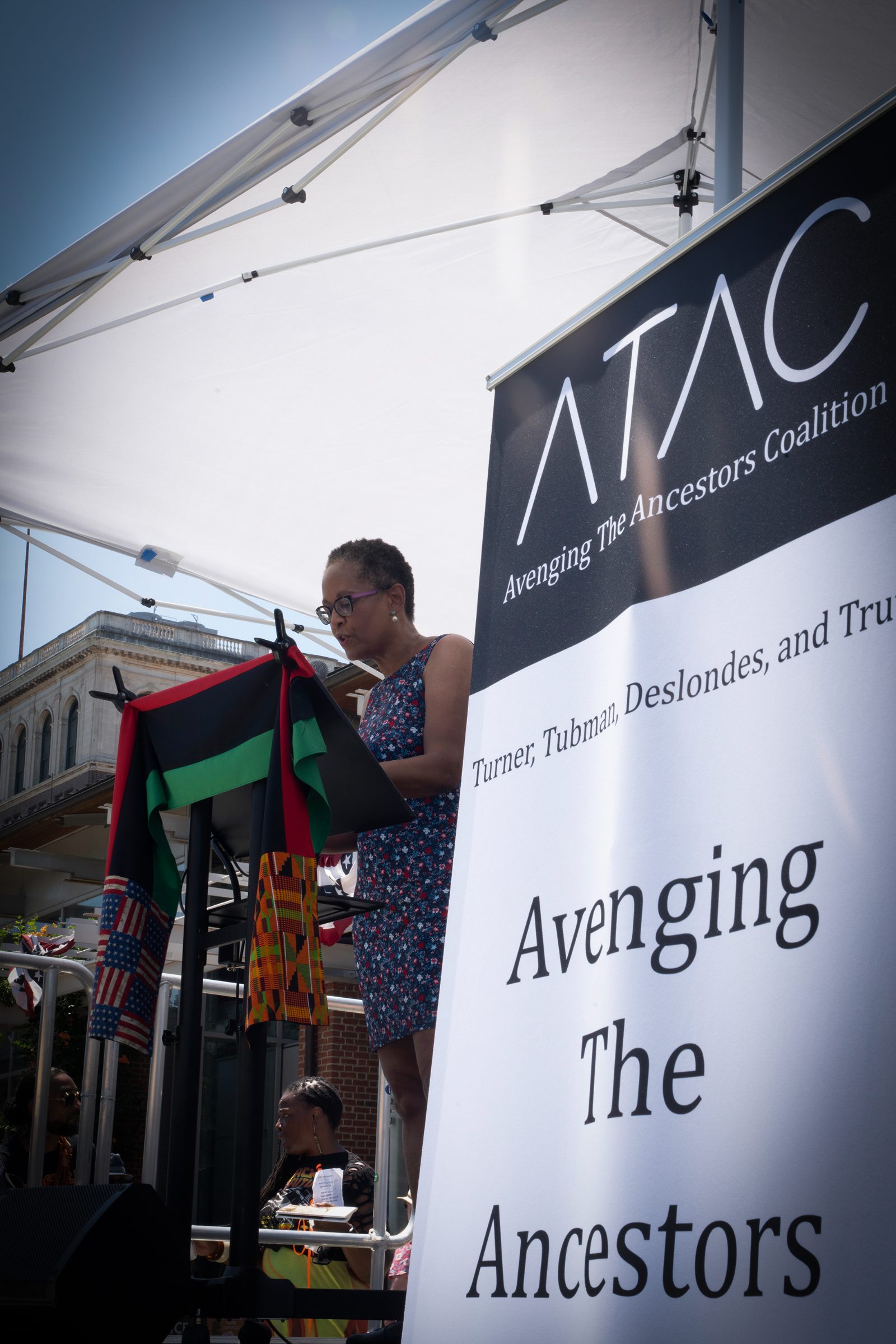 Michelle Flamer, 1838 Board Chair, lawyer and President's House Coalition supporter at the "Annual Independence Day Gathering, Freedom Truth and Remembrance" Photo: M. Edlow